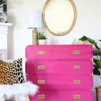 Hot Pink Painted Campaign Dresser Makeover