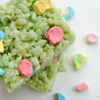 St. Patricks Day Rice Krispie Treats with Lucky Charms Marshmallows