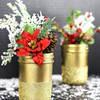 Gold Glittered Mason Jar Vases - #MadeWithMichaels