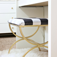 Buffalo Check Vanity Stool Makeover + How to recover a seat cushion