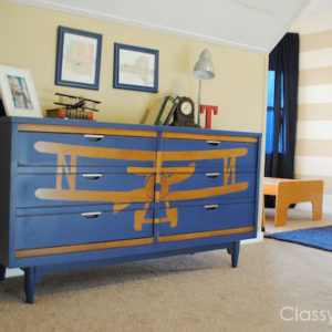 How to stencil a design on furniture {Biplane Dresser Makeover}