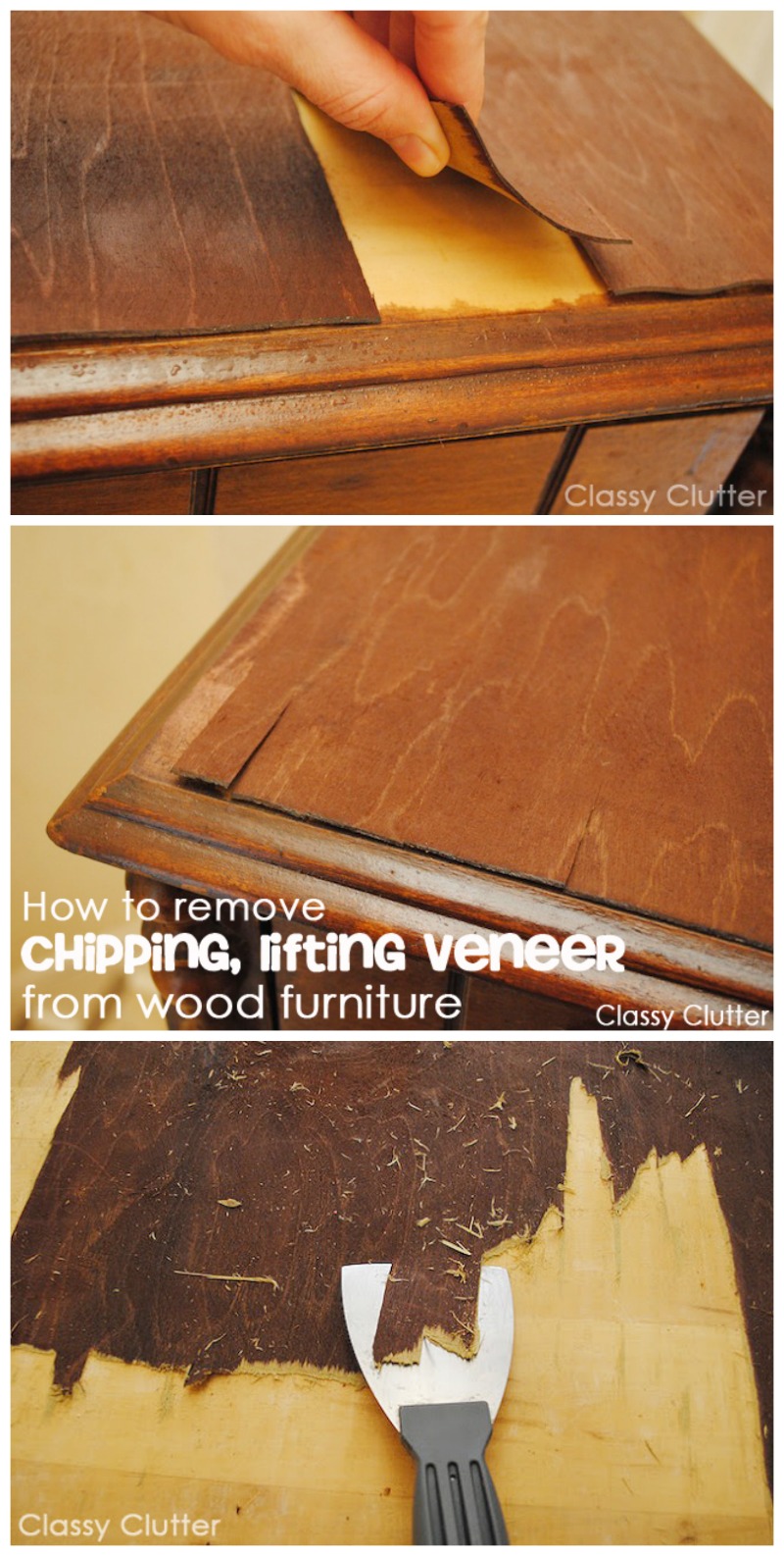 How to remove veneer from furniture without losing you rmind! | www.classyclutter.net