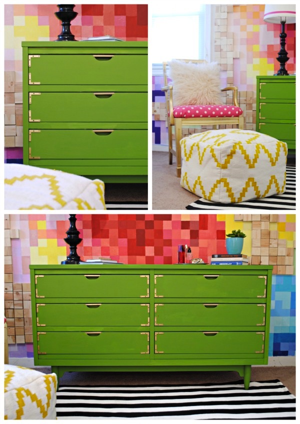 Kelly Green Campaign Dresser and Gold Chair