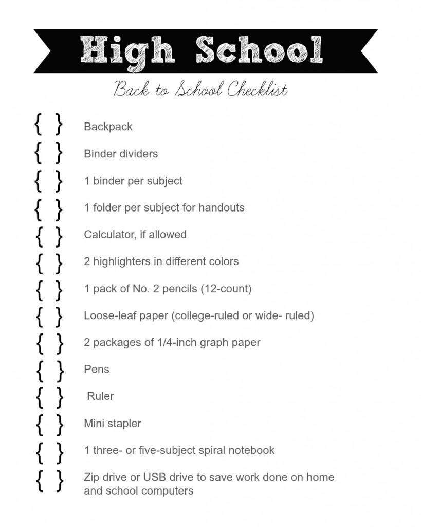 High school Checklist