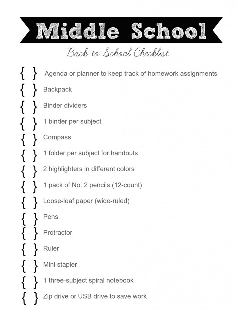 Middle School Checklist