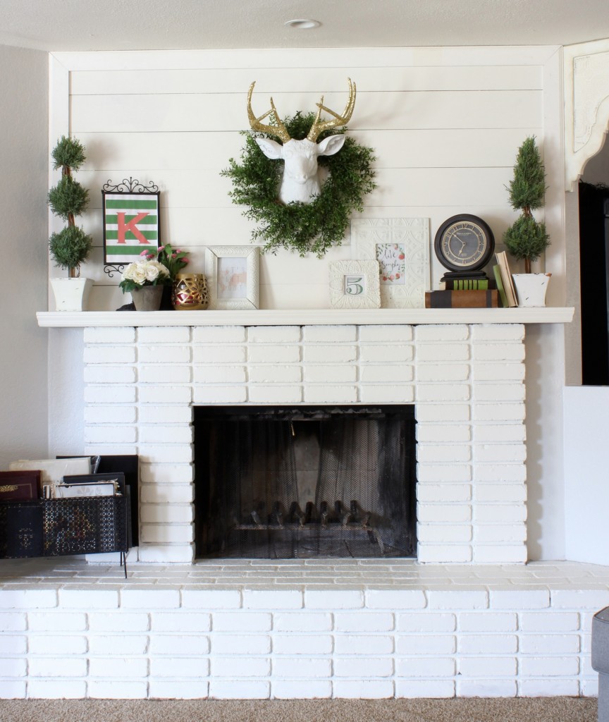 Diy Planked Mantle And White Brick, White Brick Fireplace Diy