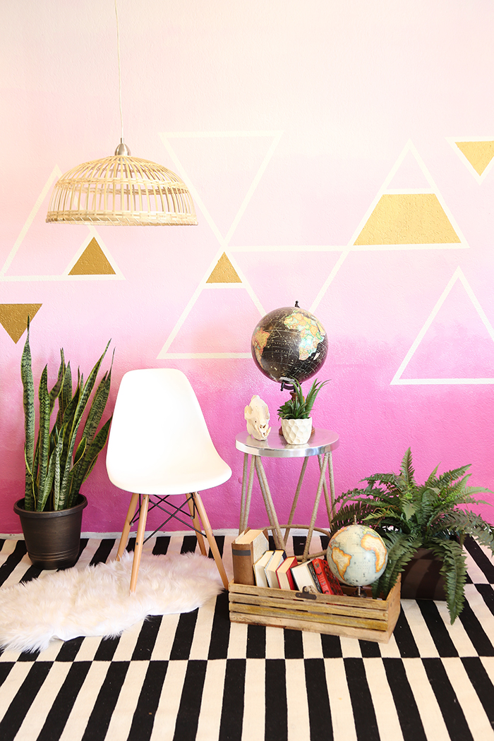 Accent Wall Ideas: Pink Ombré Wall with Triangle Details