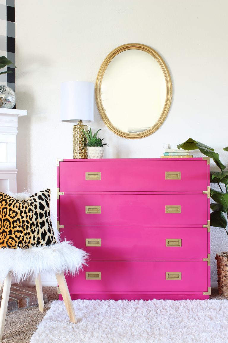 Hot Pink Painted Campaign Dresser Makeover