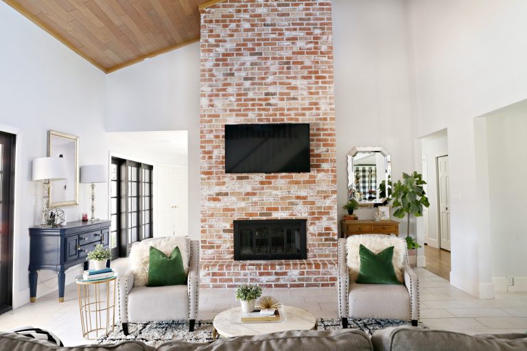 Modern Ranch Reno: How to Re-Grout a Brick Fireplace