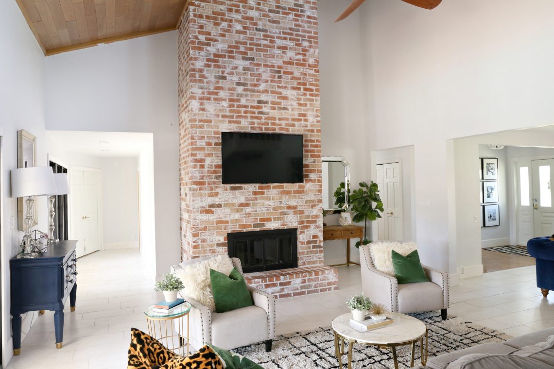 Modern Ranch Reno: How to Re-Grout a Brick Fireplace
