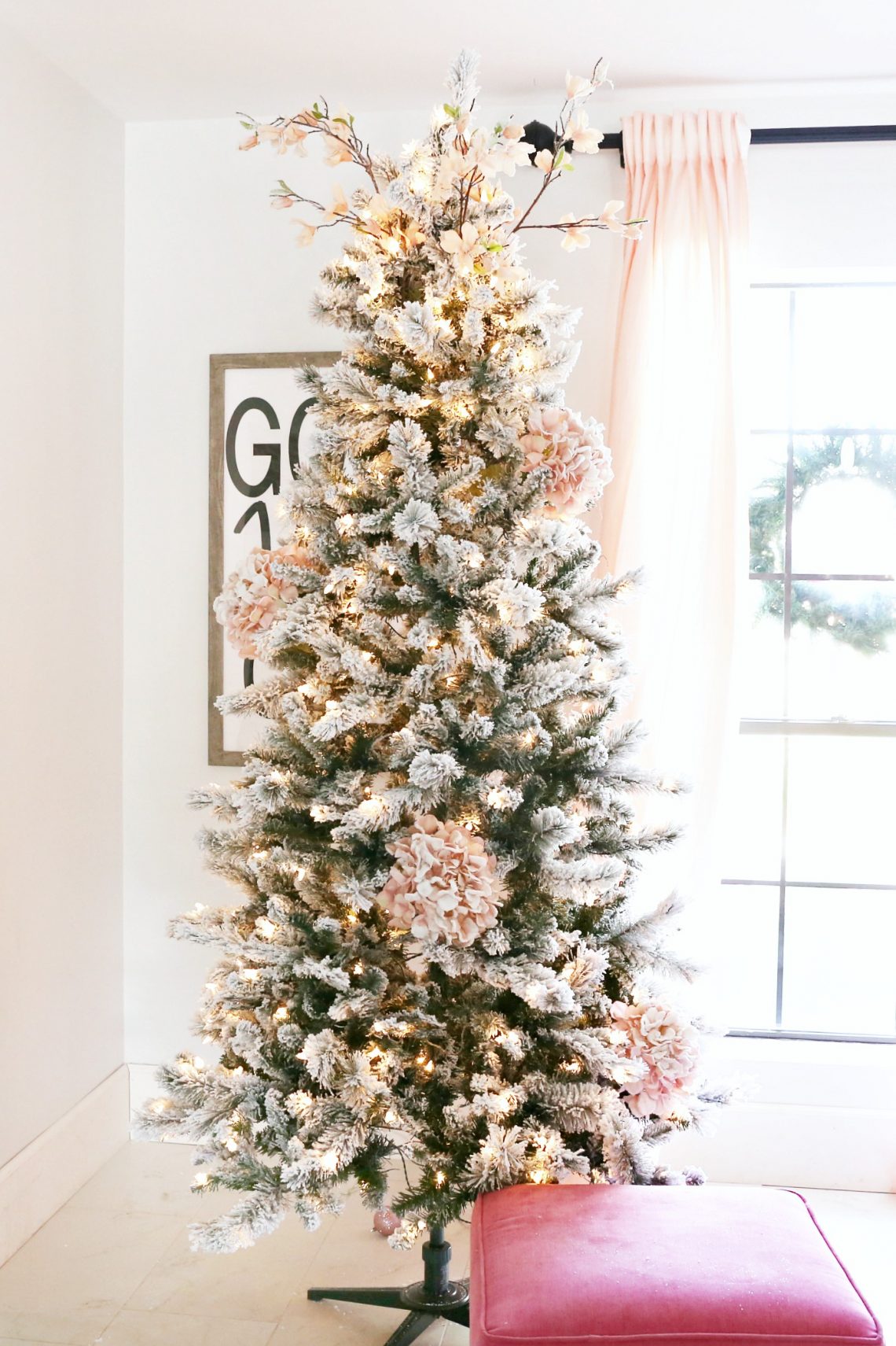 Flocked Christmas Tree with Pink and Gold Accents Classy Clutter