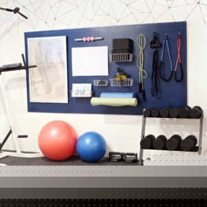 Park Home Reno: Home Gym Organizer using a pegboard