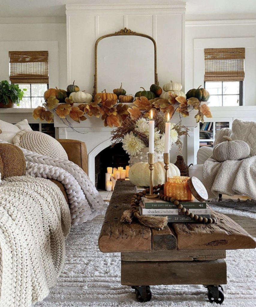 Layered Chunky Knit Blankets In The Living Room